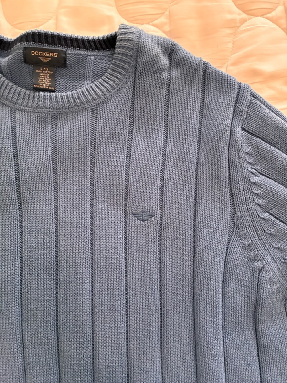 Dockers Sweater Cotton Blue Rib Knit Pullover Crewneck Long Sleeve Men’s Sz L - Picture 6 of 9